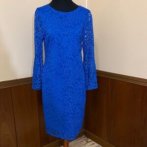 Alfani Blue Lace Sheath Dress – Bell Sleeves – Size 4 – EUC
